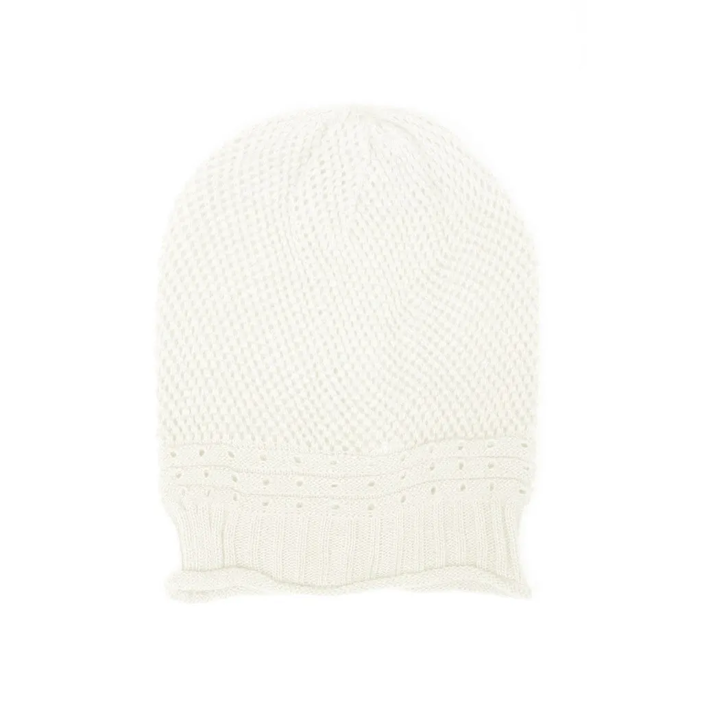 Net Crochet Lightweight Beanie Hat in White