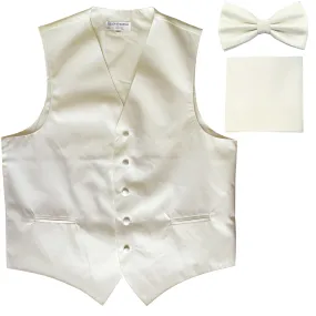 New Men's formal vest Tuxedo Waistcoat_bowtie & hankie set wedding prom cream