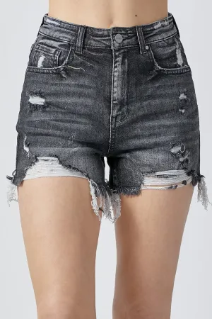 Nightfall Noir High Rise Distressed Shorts