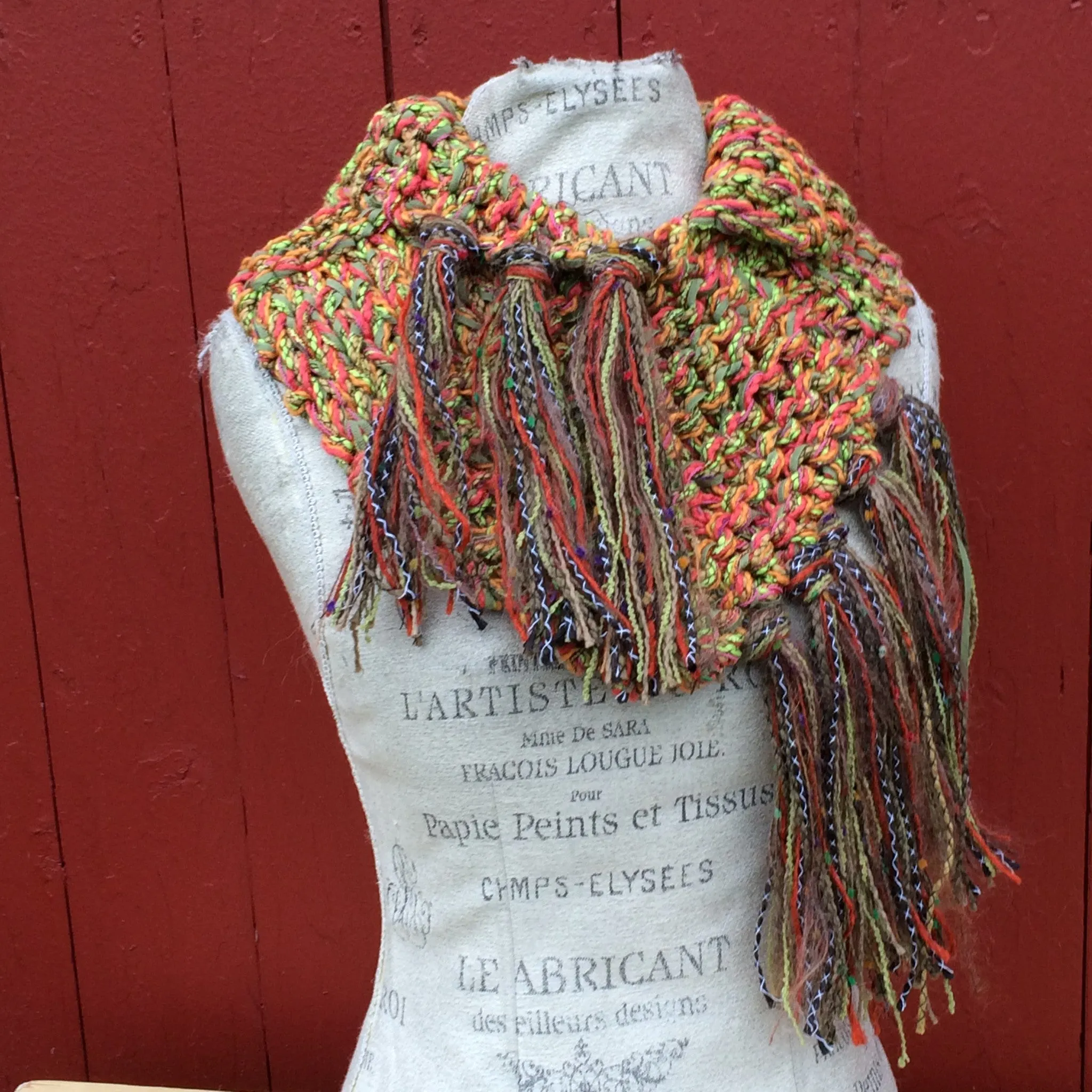 Orange/Green Shawlette w/Fringe