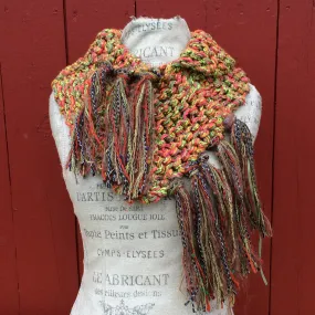 Orange/Green Shawlette w/Fringe