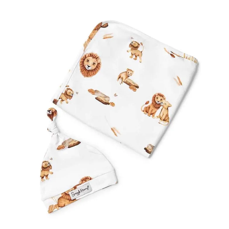 Organic Jersey Wrap & Beanie Set, Lion