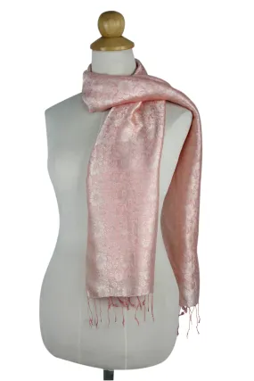 Peach Color Woven Floral Scarf from Thailand - Peach Bouquet | NOVICA