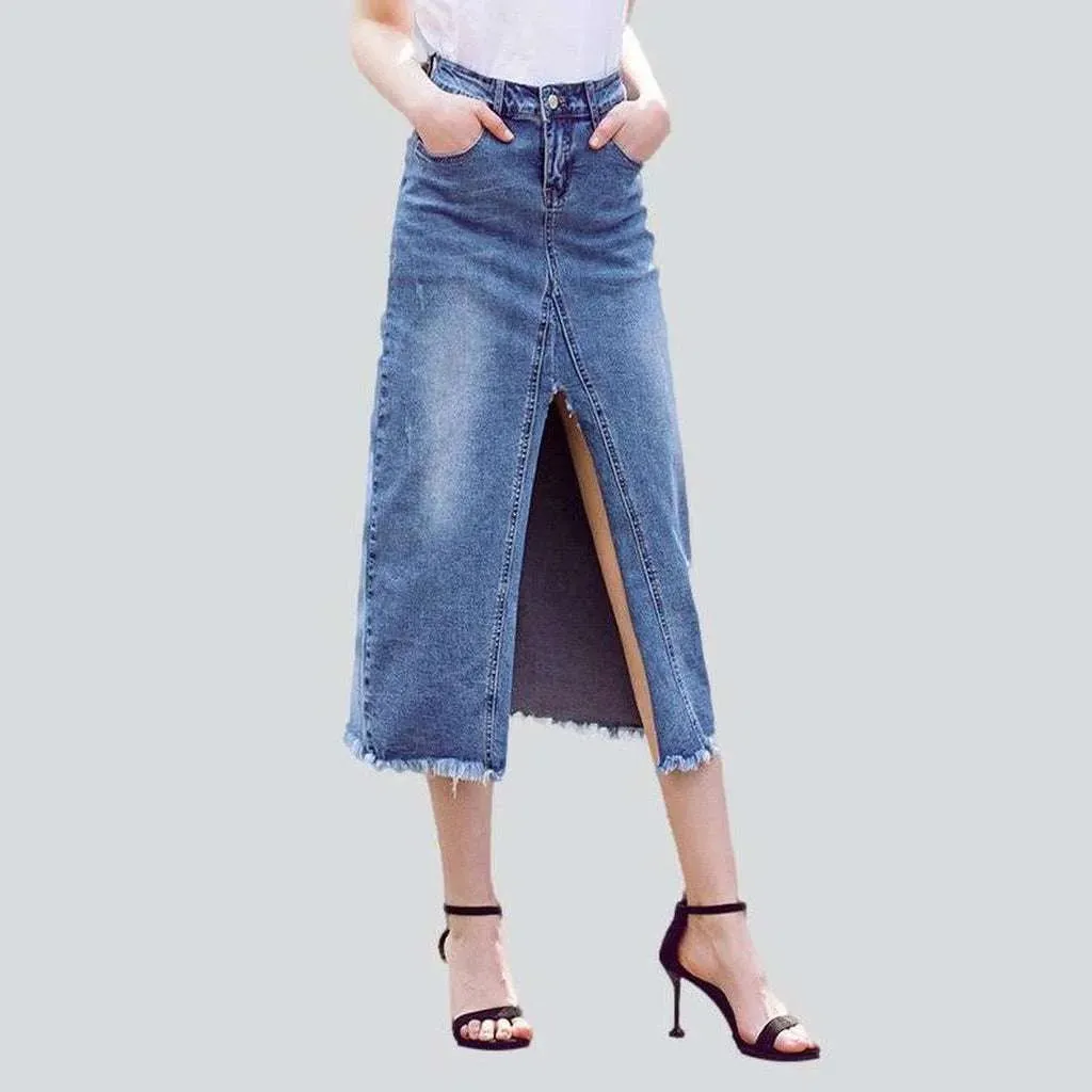 Pencil slit long jeans skirt