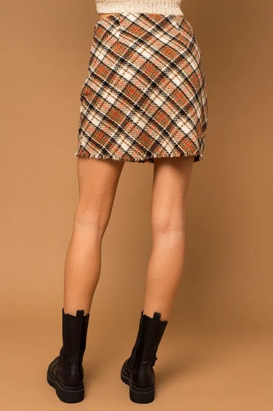 PLAID FRAYED HEM MINI SKIRT