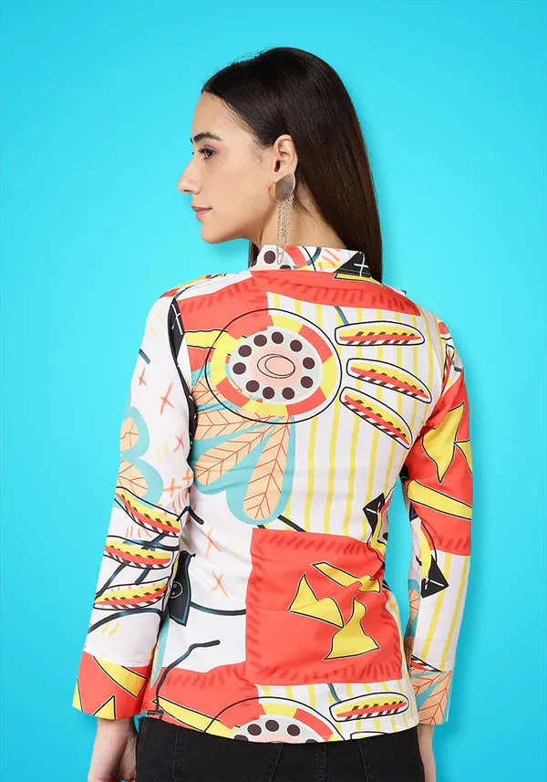 Printed Women's Shirt With Chinese Collar