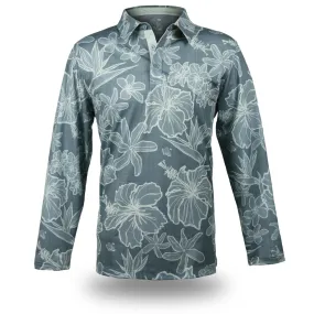 "Sketchy Floral" Downtown Gray - OGA Men's Long Sleeve Polo - Gray