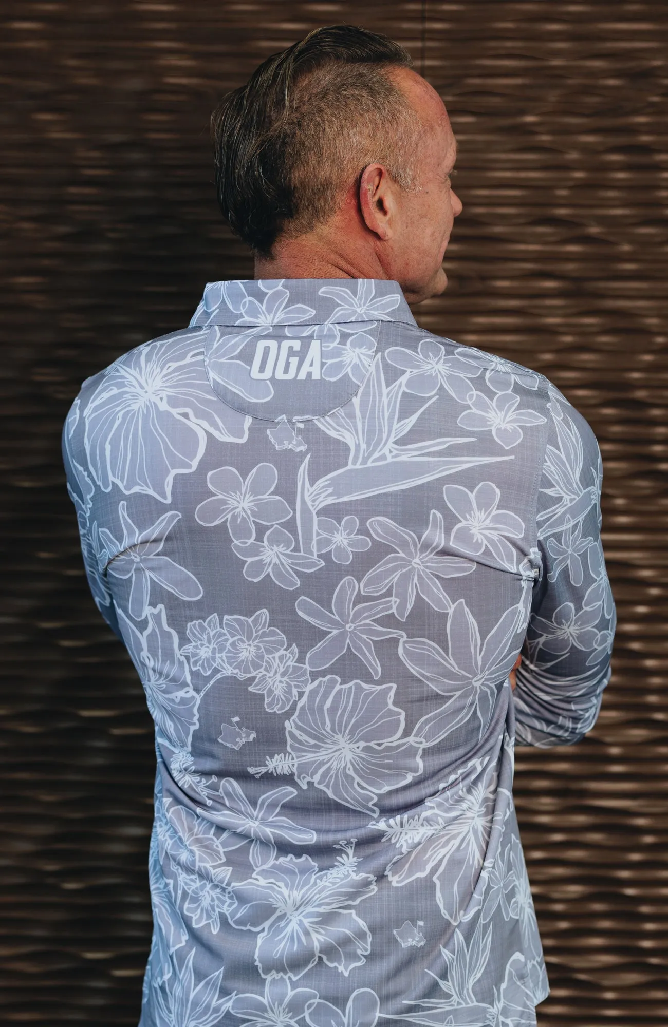 "Sketchy Floral" Downtown Gray - OGA Men's Long Sleeve Polo - Gray