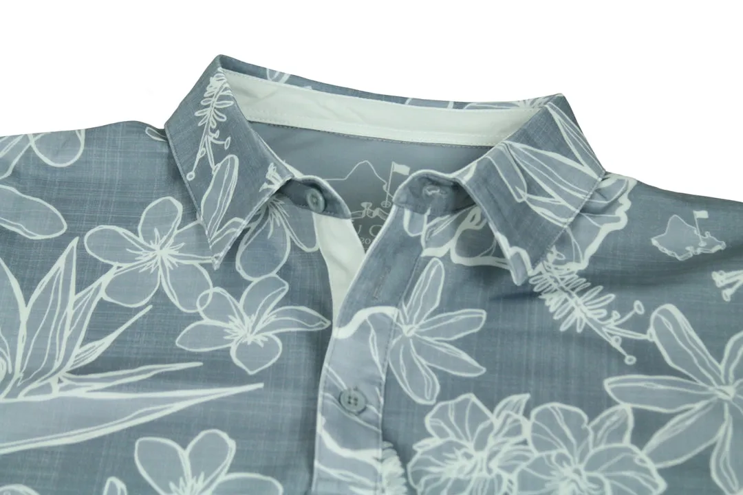 "Sketchy Floral" Downtown Gray - OGA Men's Long Sleeve Polo - Gray