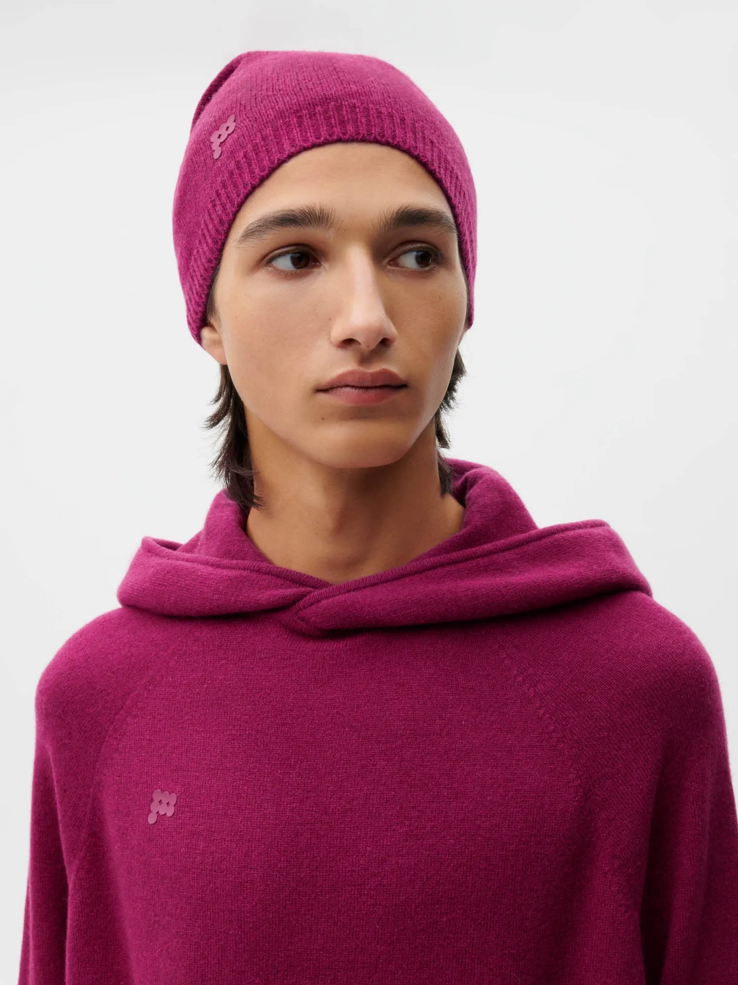 Recycled Cashmere Beanie—plum purple