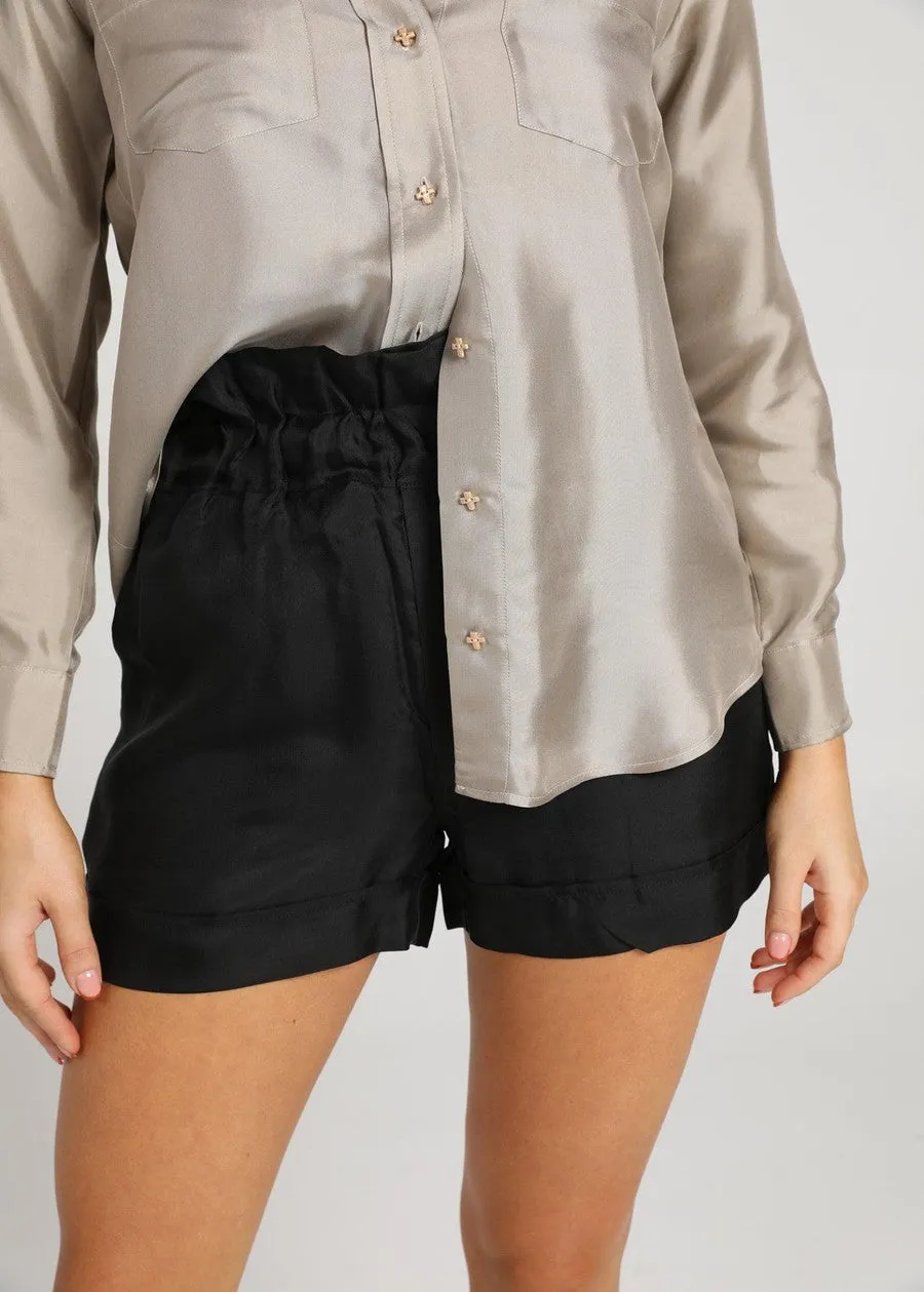 Rose Silk Shorts - Black