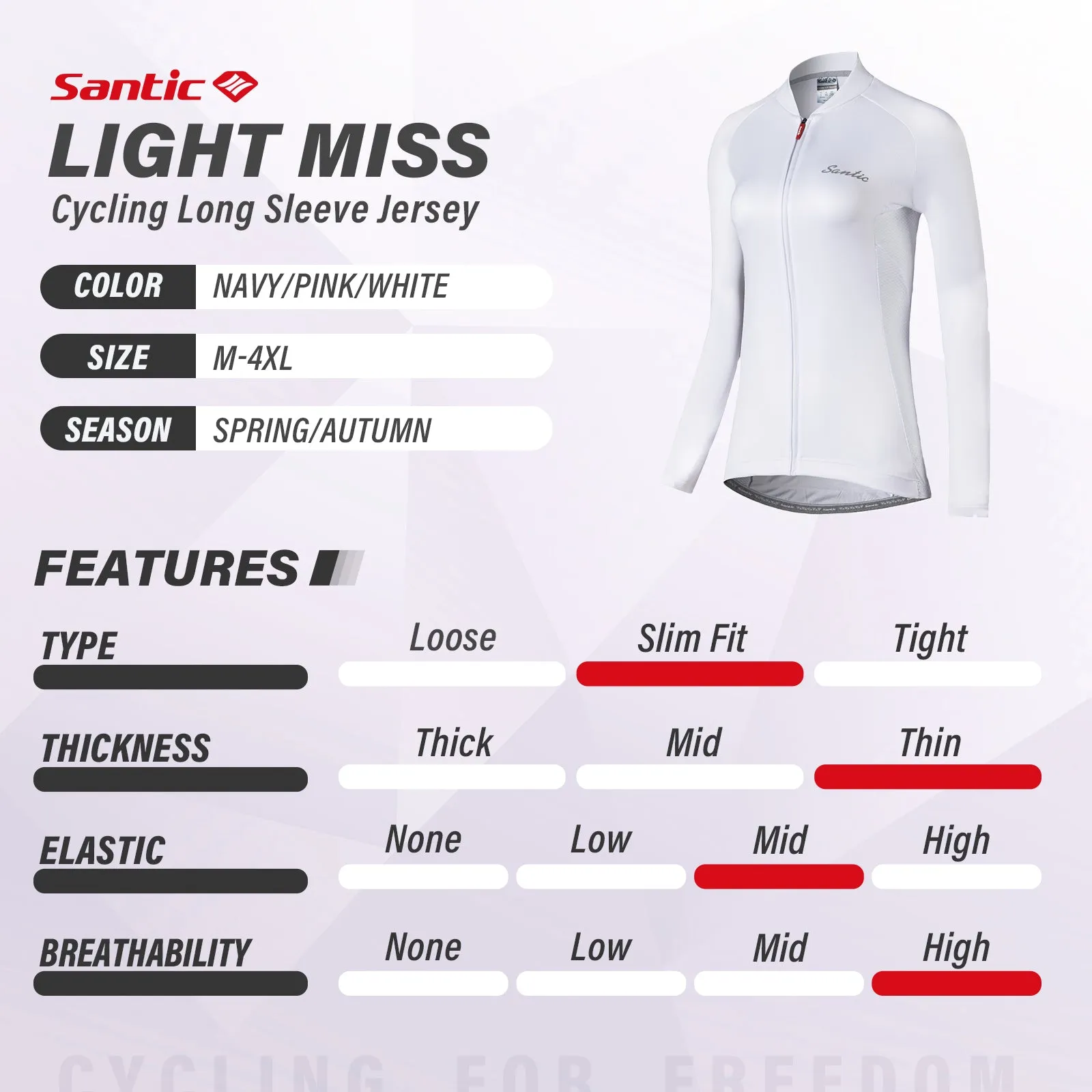 Santic Light Miss White Women jersey Long Sleeve