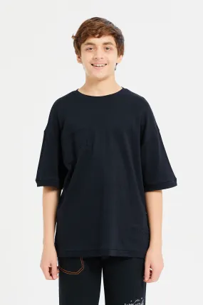 Senior Boys Black Embossed Oversize T-Shirt