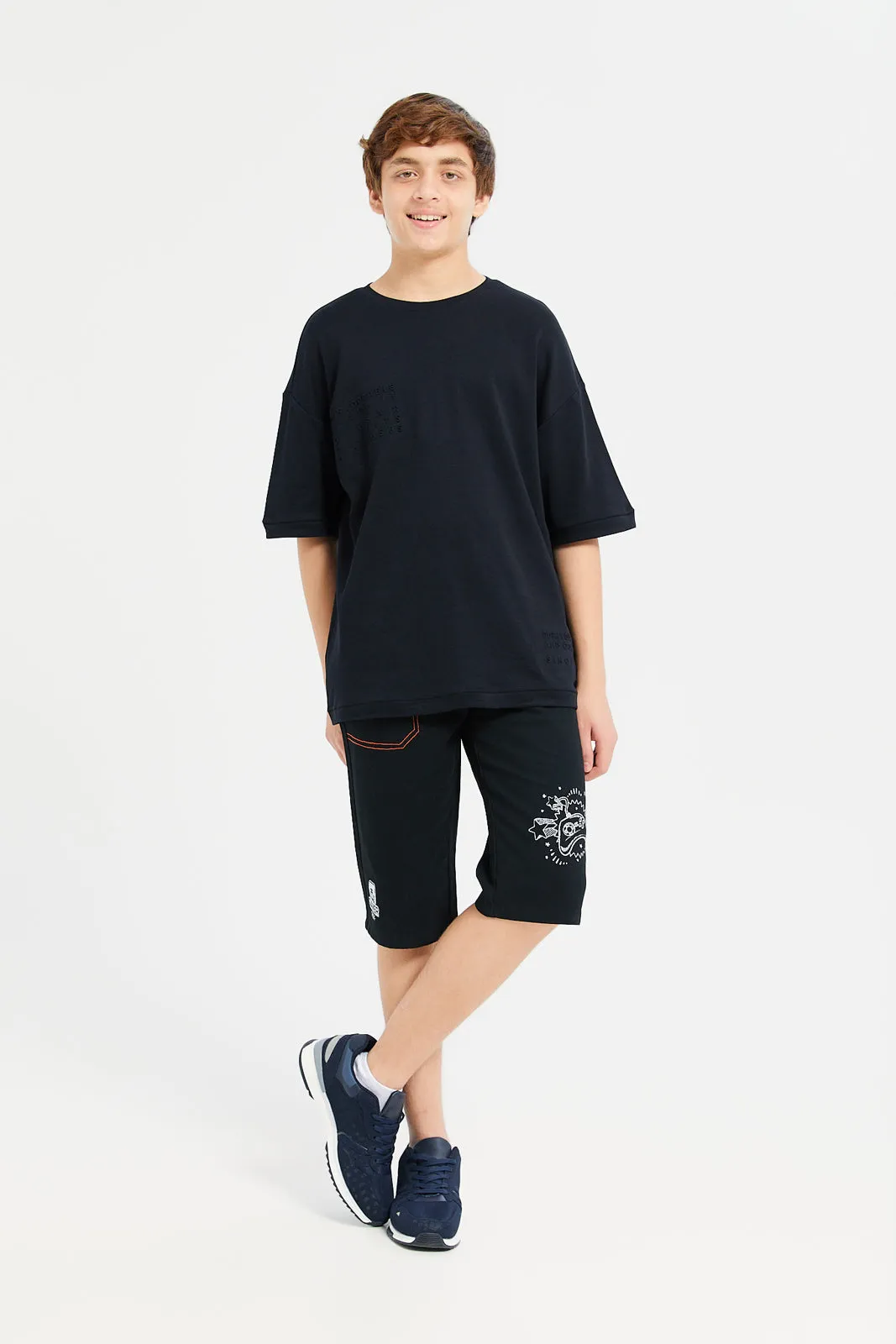 Senior Boys Black Embossed Oversize T-Shirt