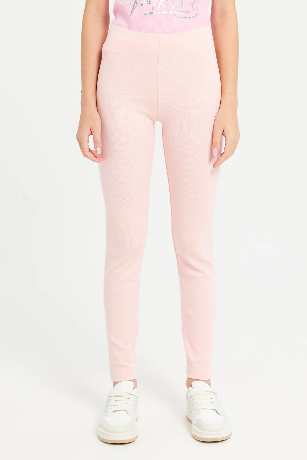 Senior Girls Pink Ribbed Leggings