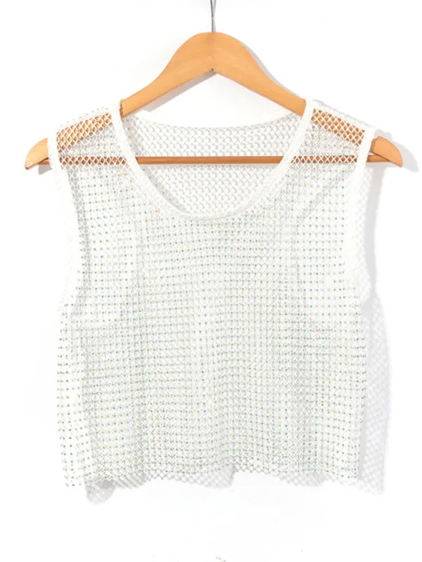 Sexy mesh flash diamond fishnet vest nightclub perspective hot girl T-shirt top