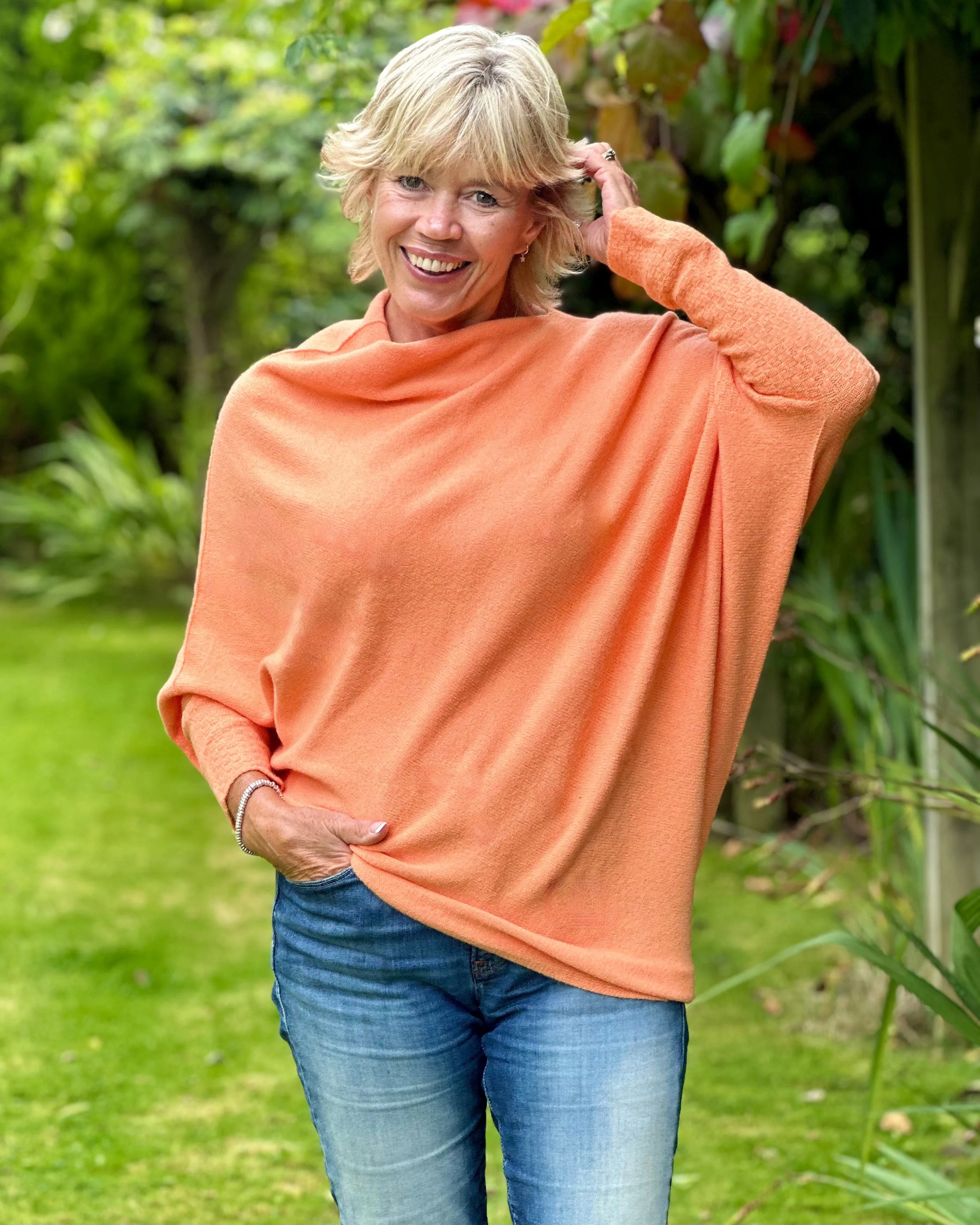 Soft Knit Asymmetric Jumper - Soft Orange