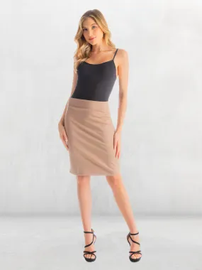 Solid Color Elastic Waist Knee Length Pencil Skirt