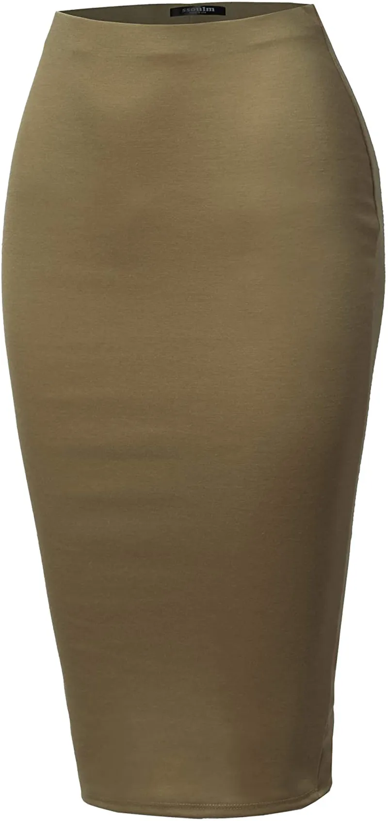 SSOULM Women's Work Office Stretchy Fitted Midi Pencil Skirt with Back Slit and Plus Size