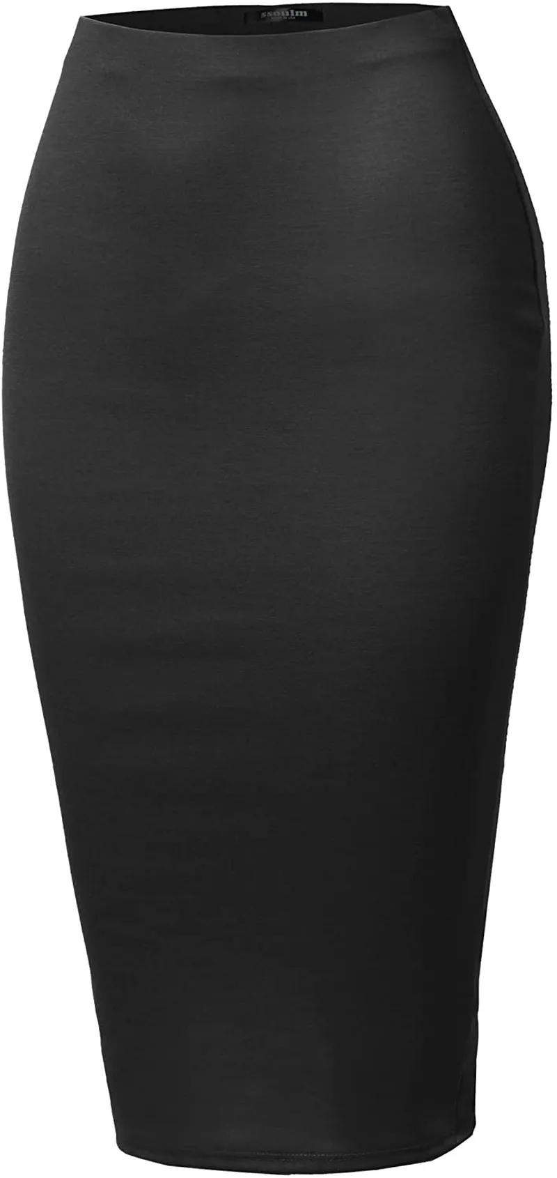 SSOULM Women's Work Office Stretchy Fitted Midi Pencil Skirt with Back Slit and Plus Size