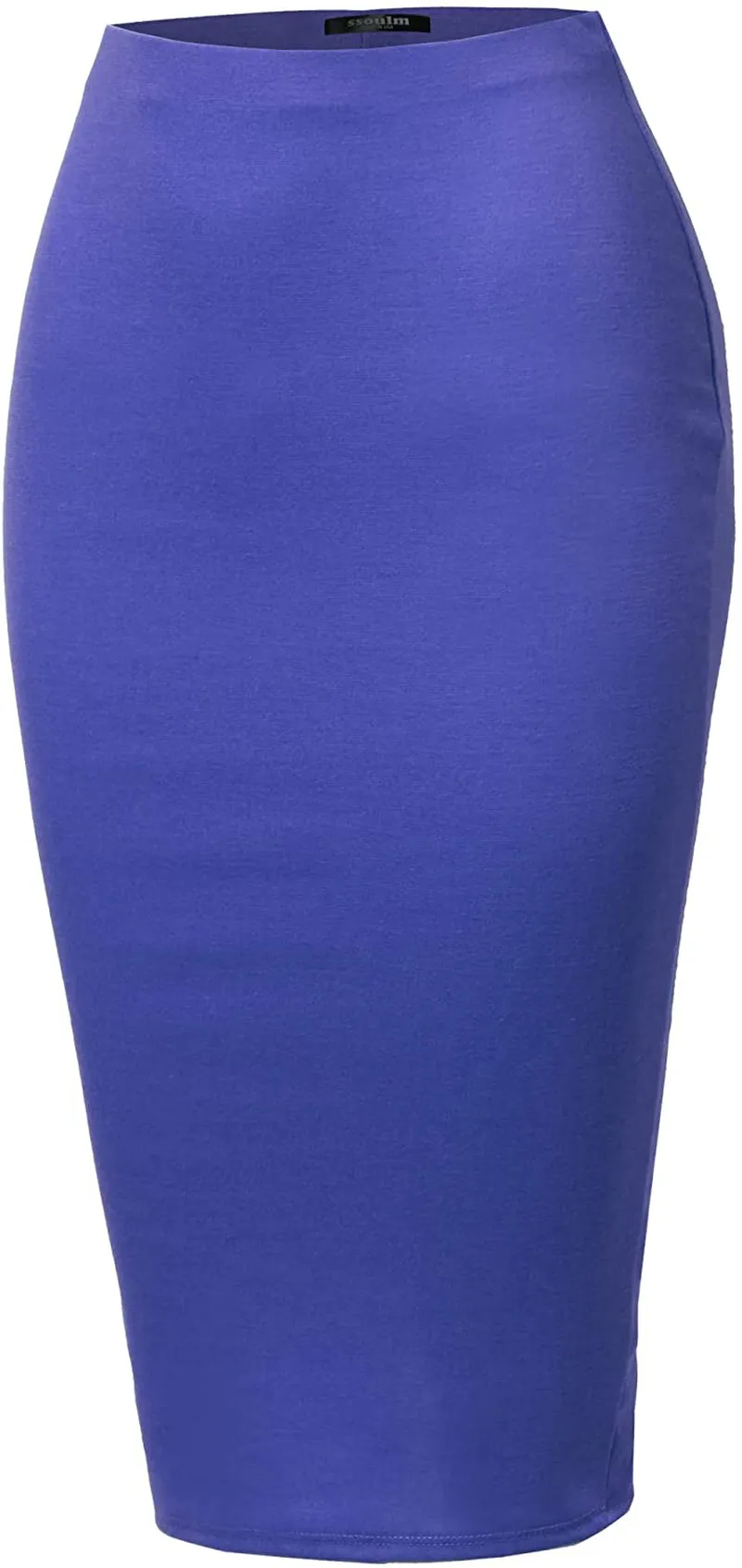 SSOULM Women's Work Office Stretchy Fitted Midi Pencil Skirt with Back Slit and Plus Size