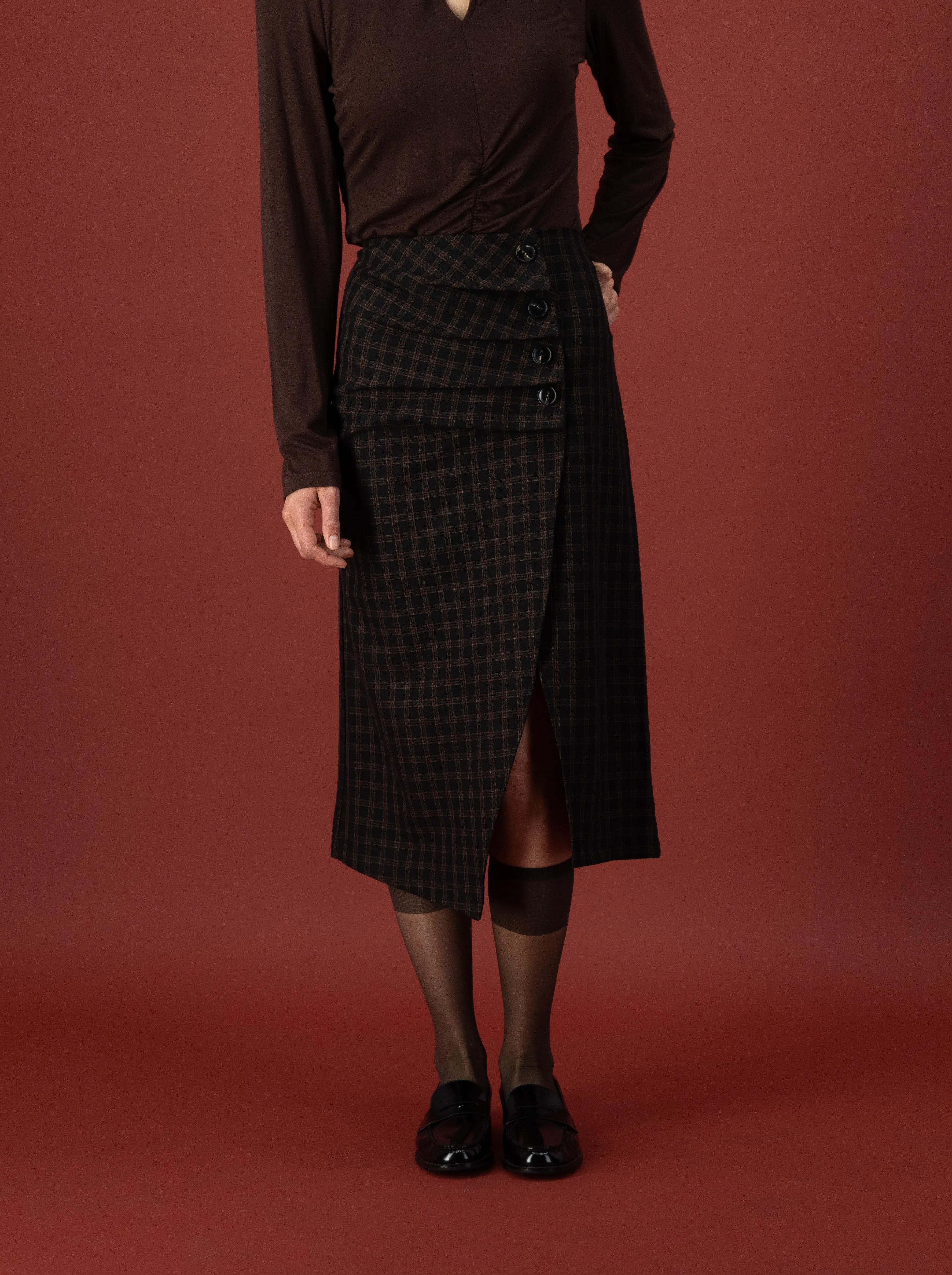 Stewart Skirt, Crepe Check