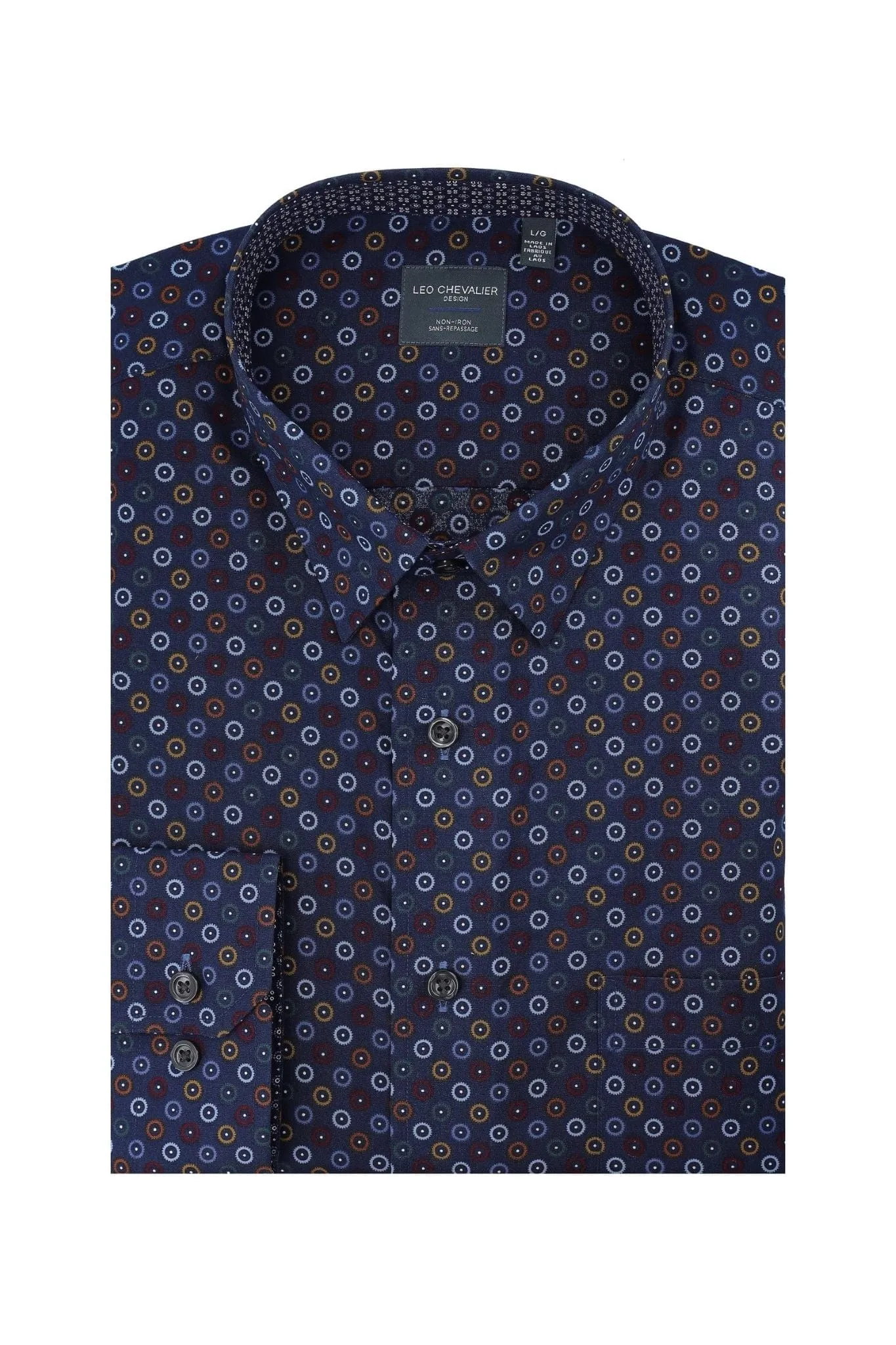 Stunning Print on Navy Hidden Button Down Long Sleeve Sport Shirt