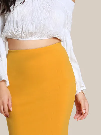 “Sunshine” ruffle hem midi pencil skirt