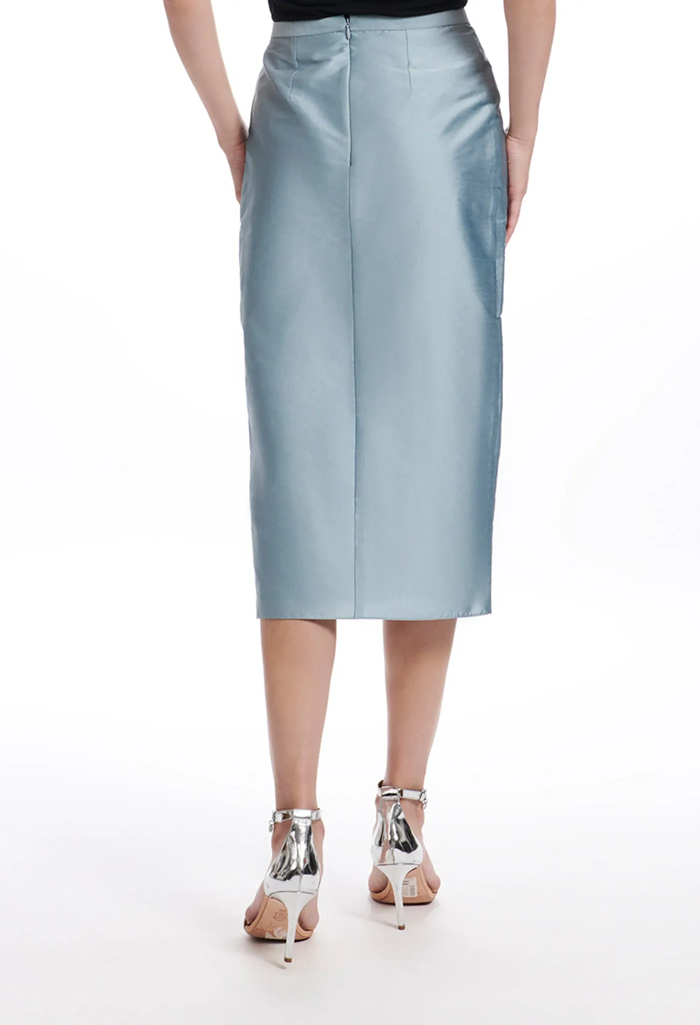 TAFFETA FAUX WRAP MIDI SKIRT