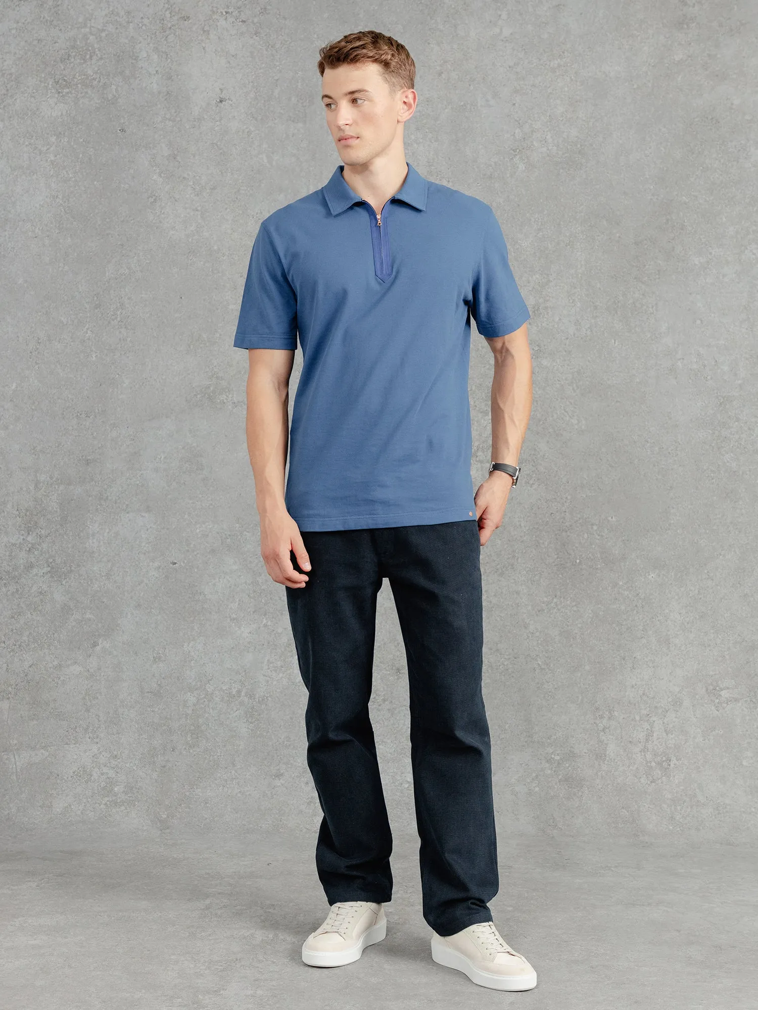 The Ashley Zip Polo - Prussian Blue