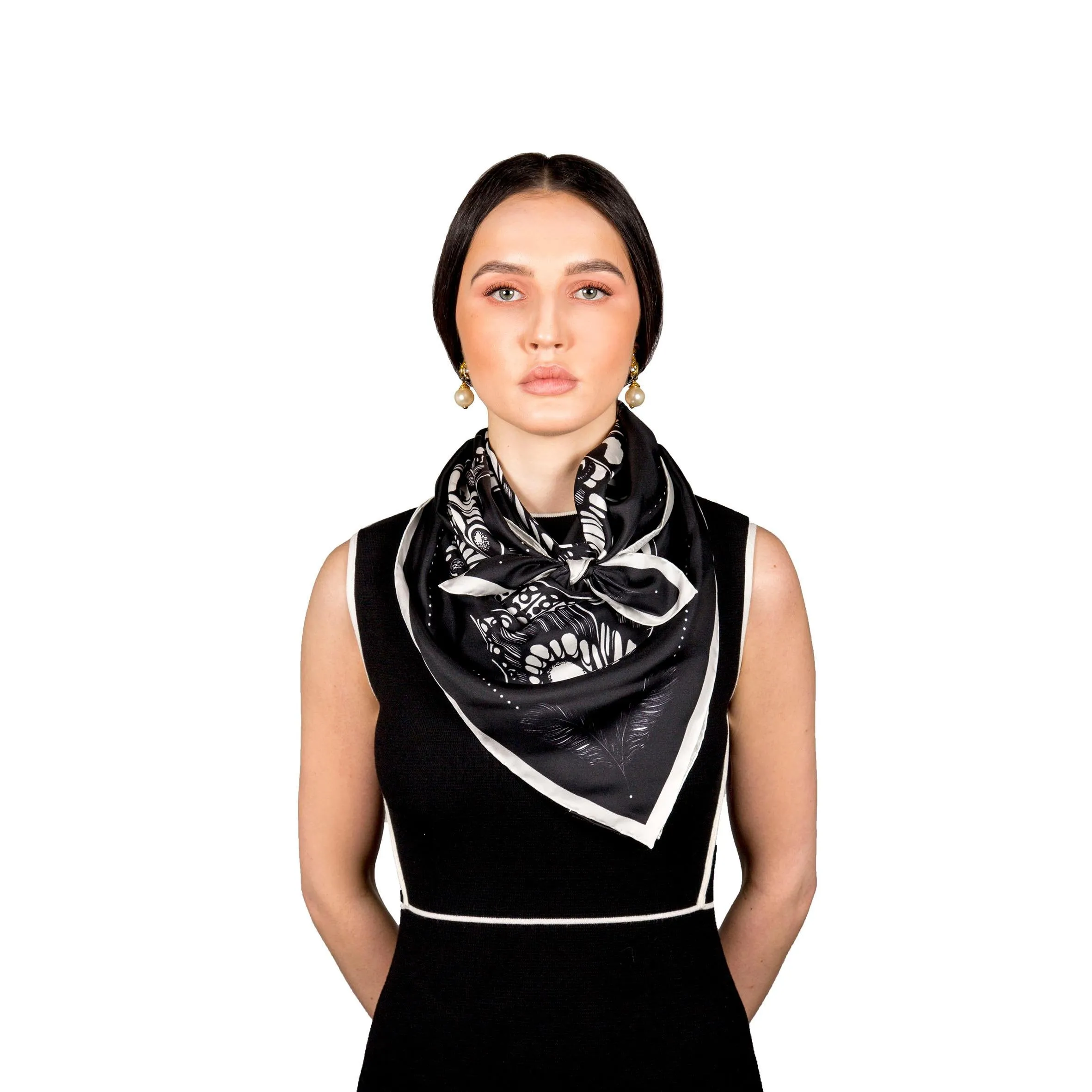 The Tropical Butterfly Silk Scarf - Black | 90x90cm [Preorder]