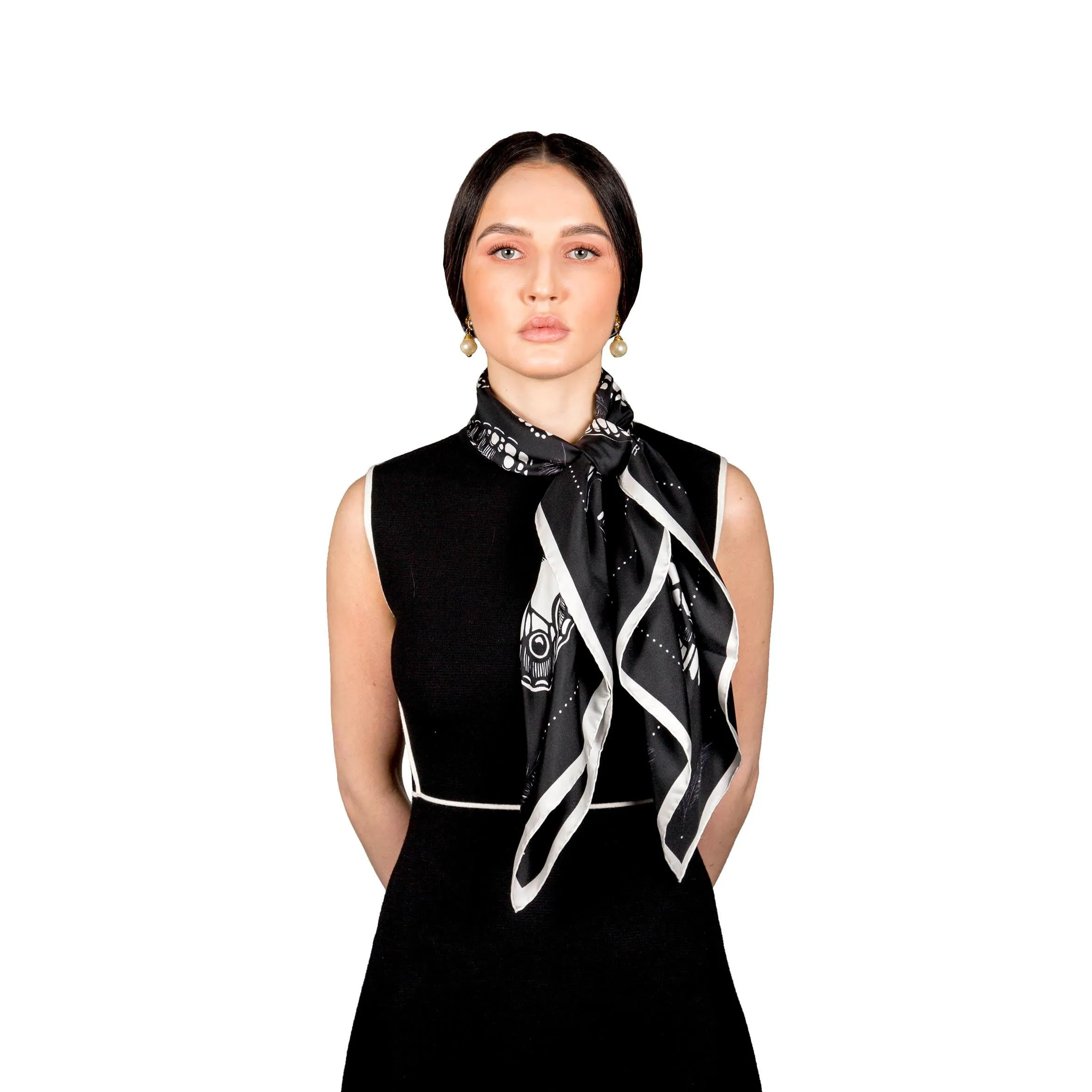 The Tropical Butterfly Silk Scarf - Black | 90x90cm [Preorder]