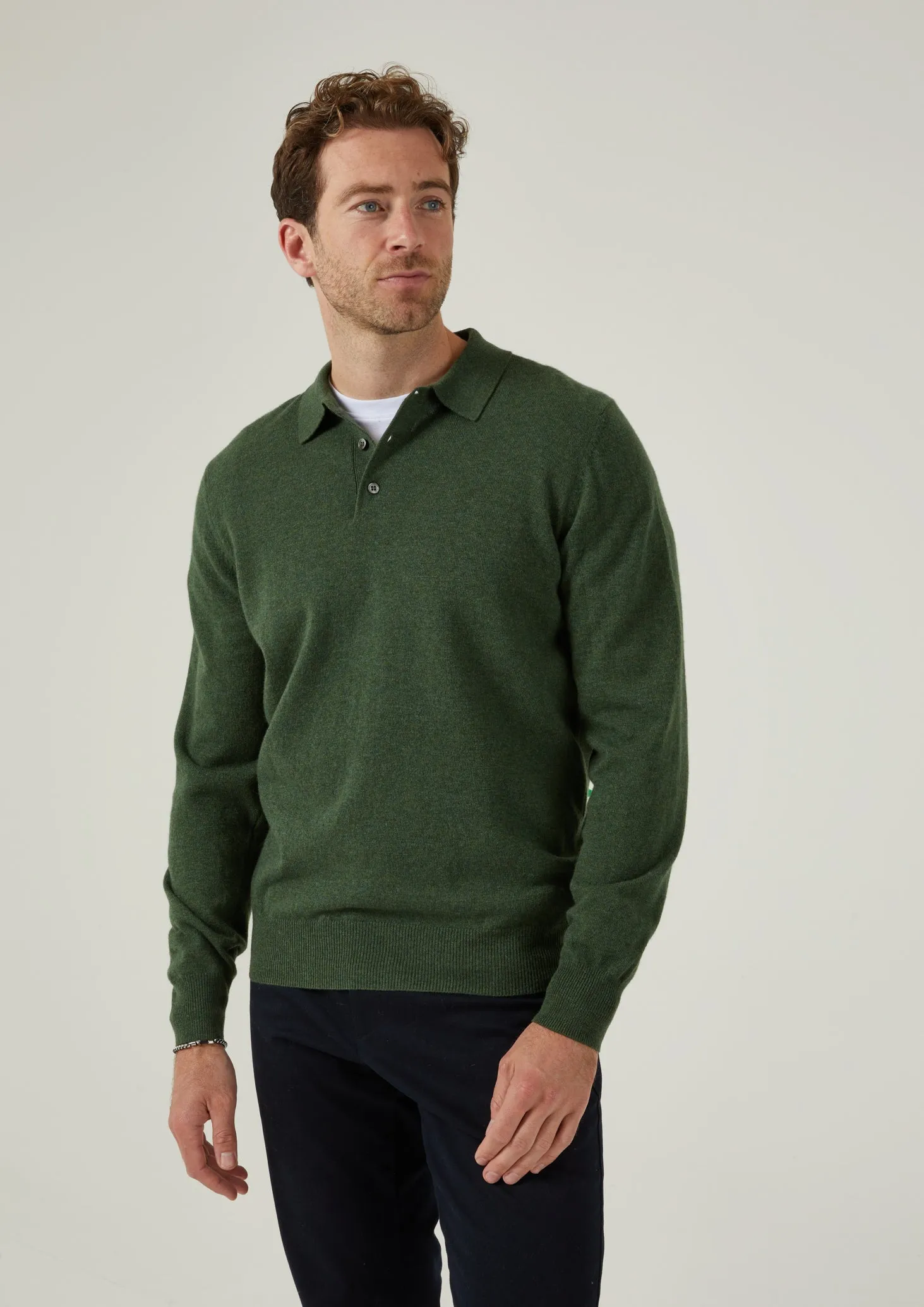 Tresswell Geelong Wool Long Sleeve Polo Shirt in Rosemary - Regular Fit