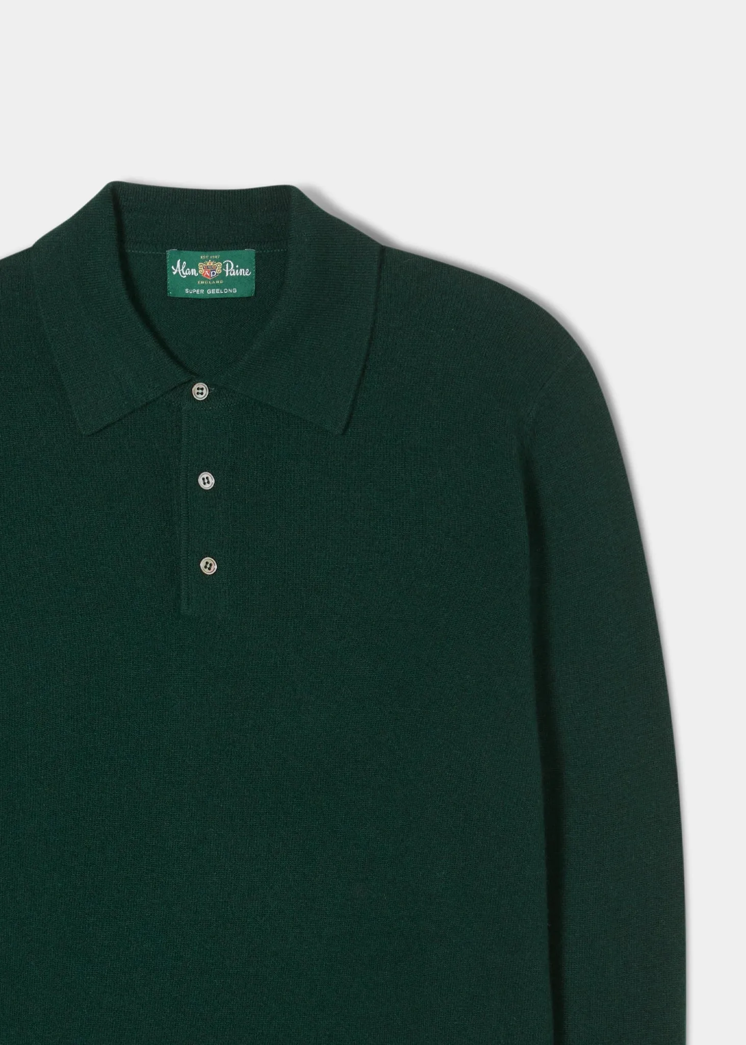 Tresswell Geelong Wool Long Sleeve Polo Shirt in Tartan Green - Regular Fit