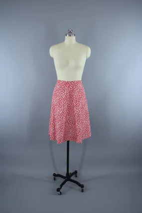 Vintage 1940s Red Floral Print Cotton Skirt