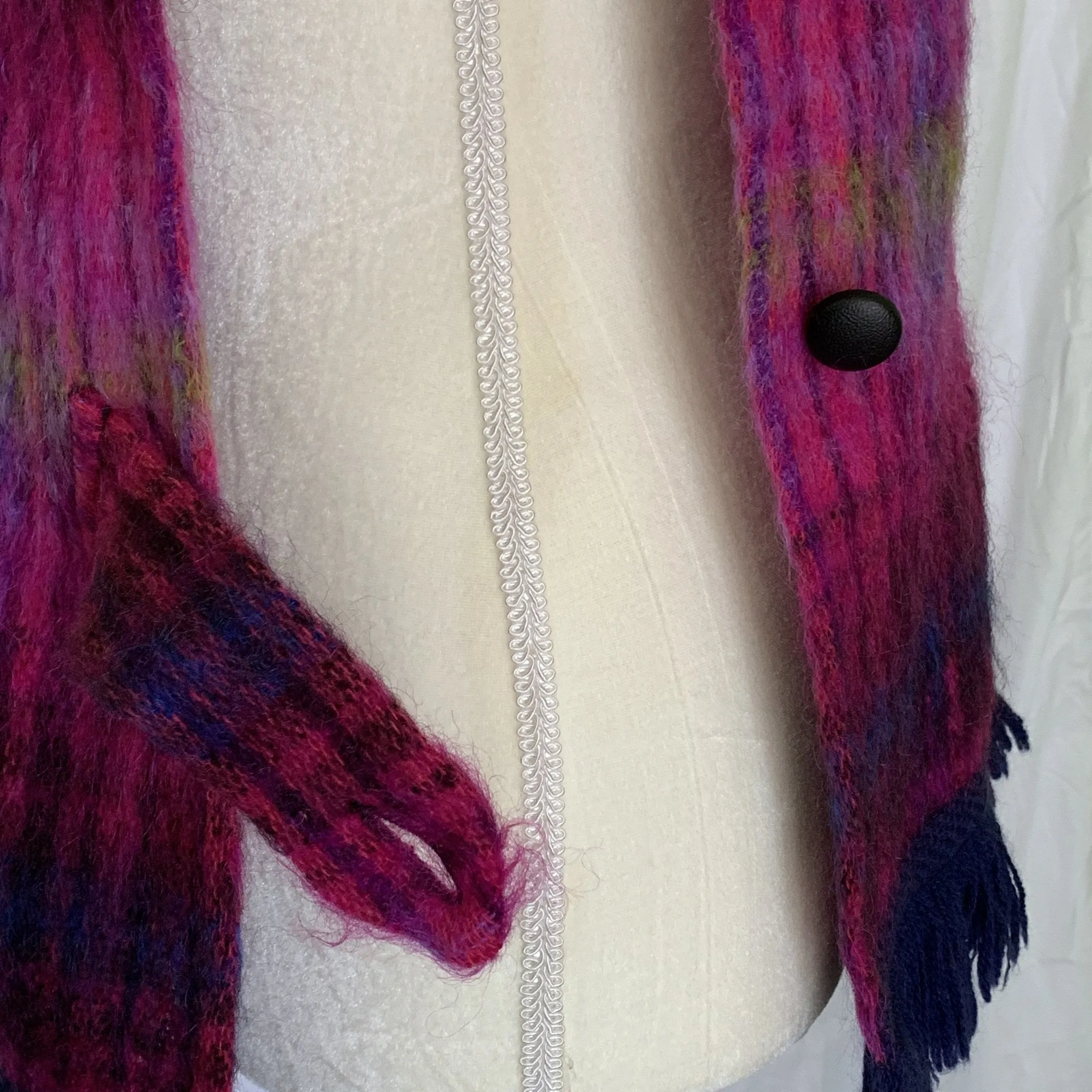 Vintage Pink Plaid Mohair Wool Poncho Vest. Perfect for Fall and Winter Fashion Accessory.