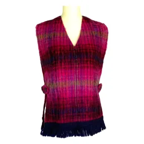 Vintage Pink Plaid Mohair Wool Poncho Vest. Perfect for Fall and Winter Fashion Accessory.