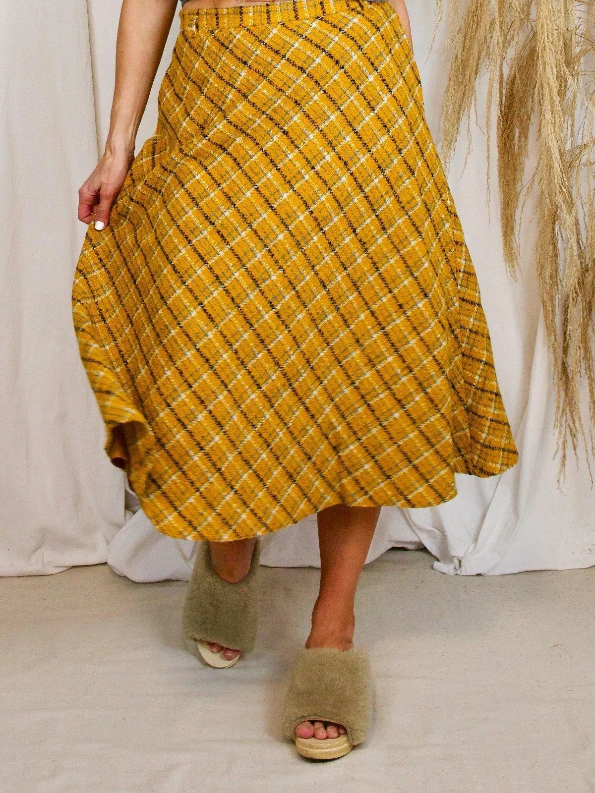 Vintage Tumeric Plaid Boucle Skirt