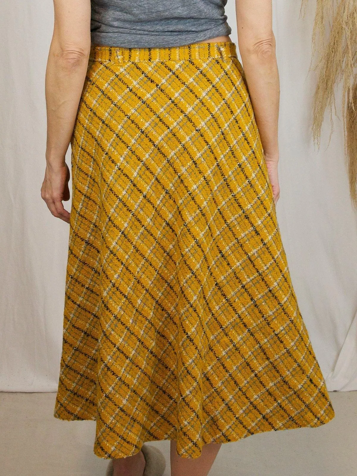 Vintage Tumeric Plaid Boucle Skirt