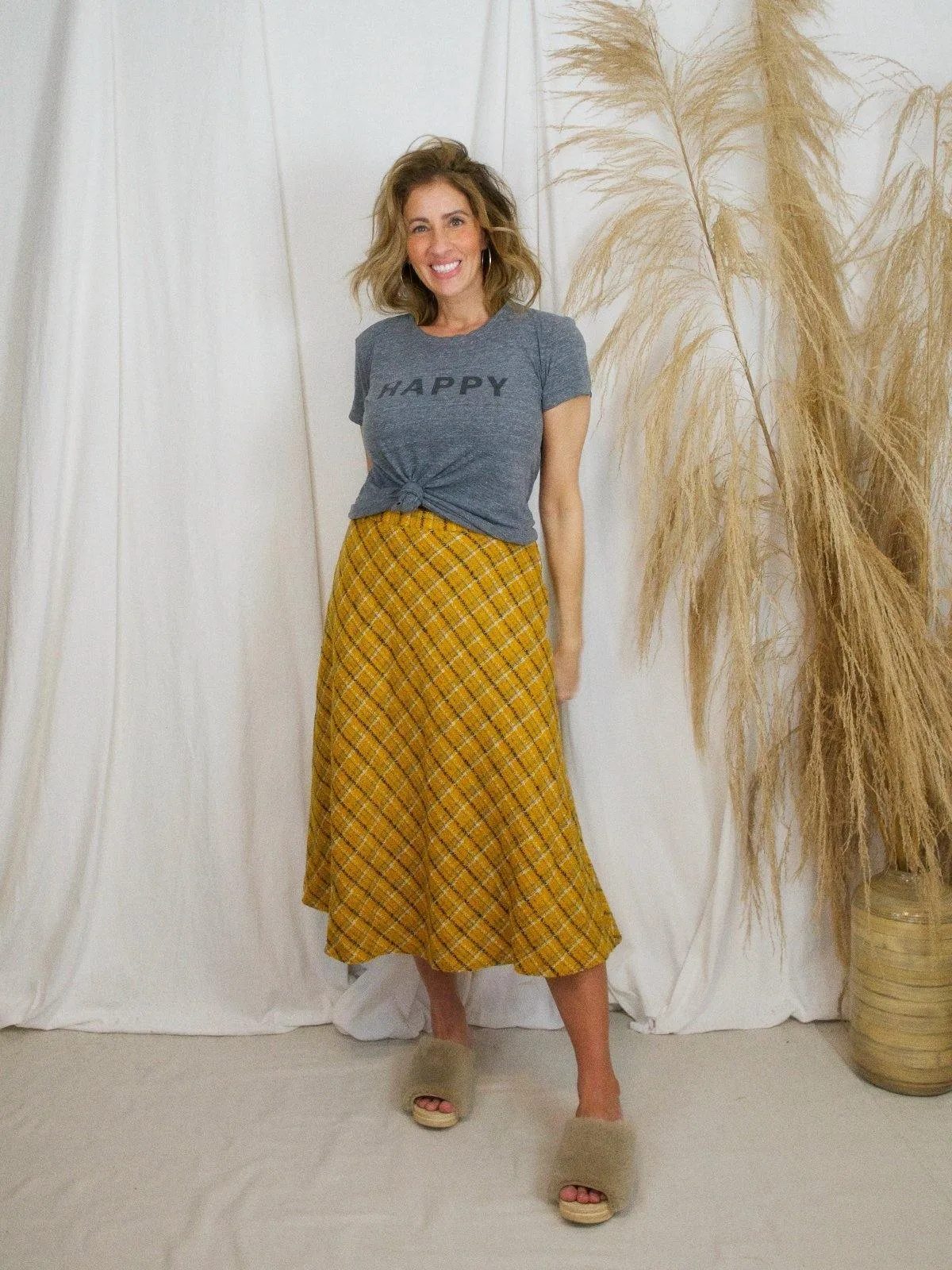 Vintage Tumeric Plaid Boucle Skirt