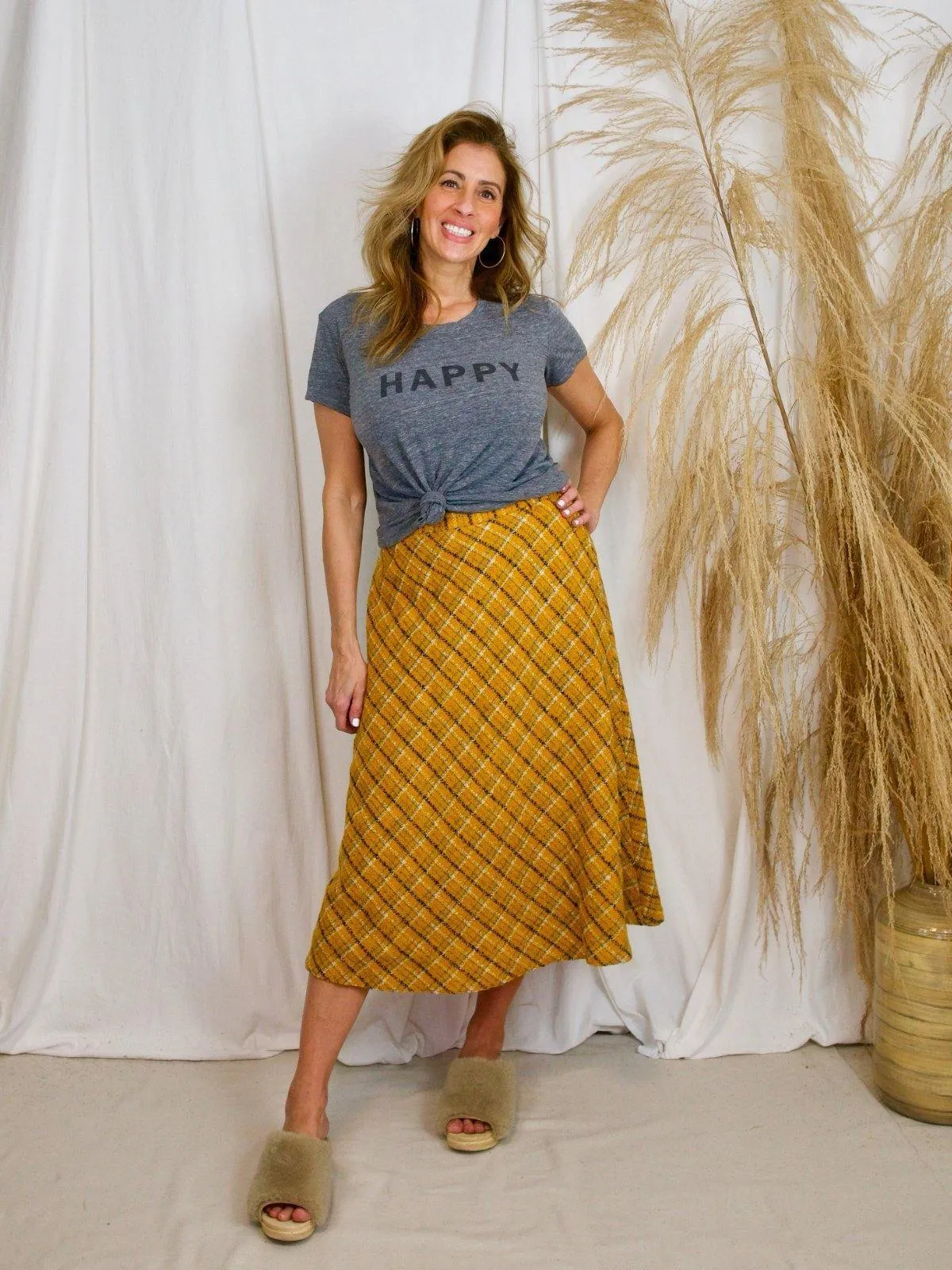 Vintage Tumeric Plaid Boucle Skirt