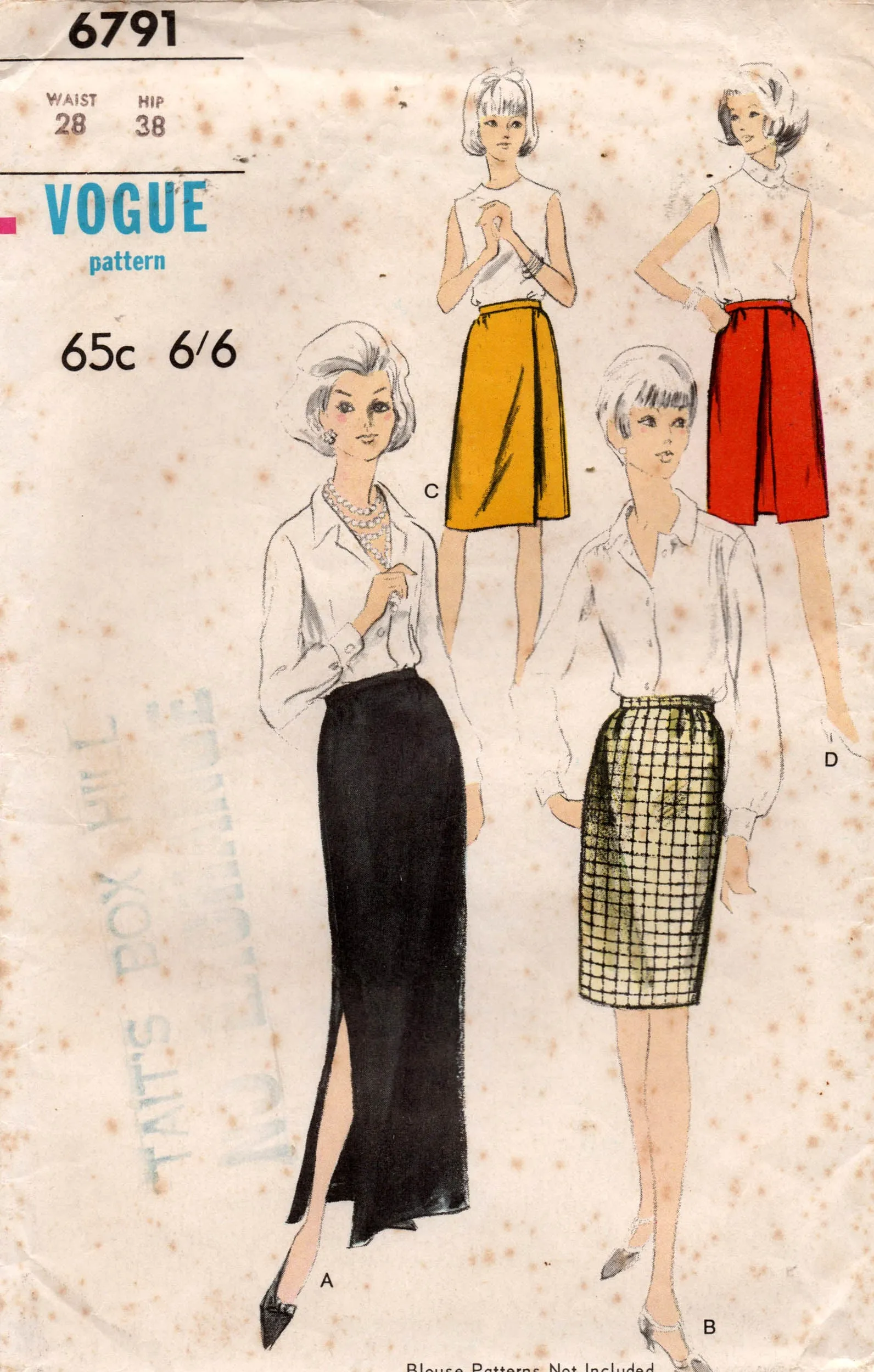 Vogue 6791 Womens Wrap Pencil or Evening Skirts 1960s Vintage Sewing Pattern Waist 28 inches