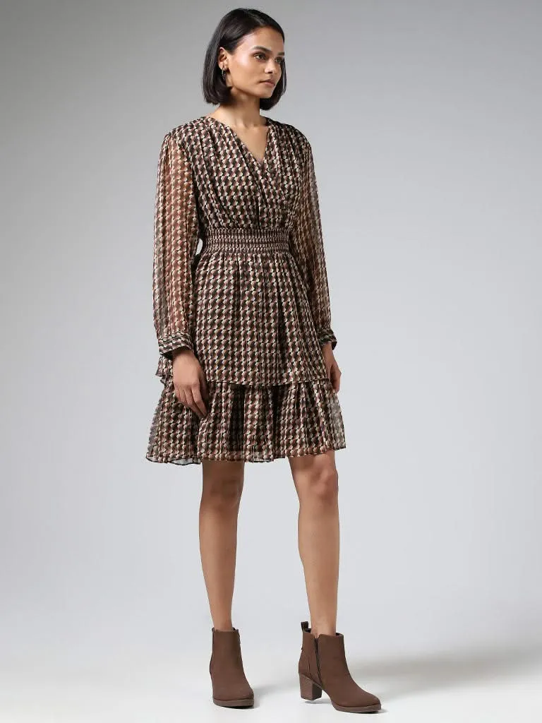 Wardrobe Brown Printed Layered Dress