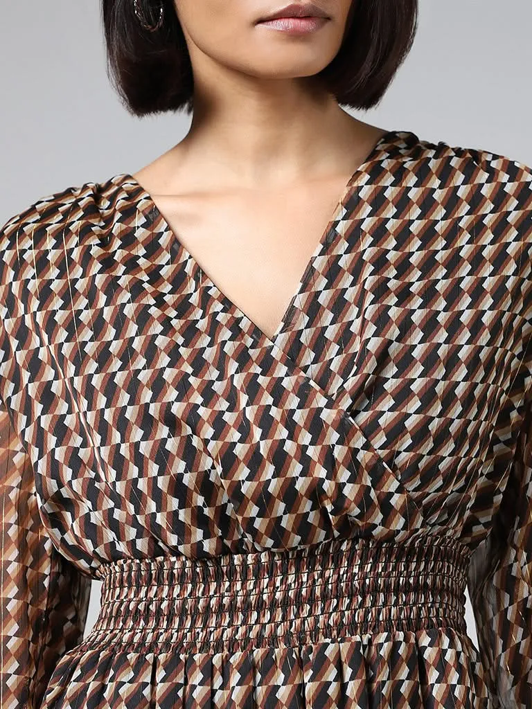 Wardrobe Brown Printed Layered Dress