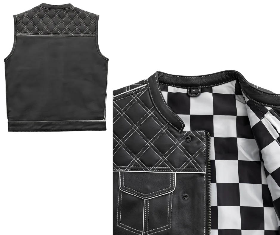 White Checker Leather Club Vest by First Mfg.