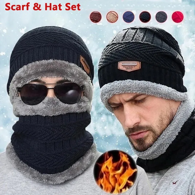 Winter Hats Knit Cap Men and Women Velvet Hat Coral Fleece Scarf Outdoor Riding Hat Warm Thickening Plus Velvet Neck Protect Cap