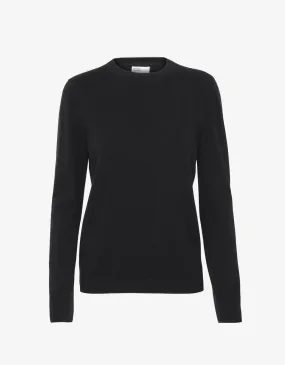 Women Light Merino Wool Crew - Deep Black