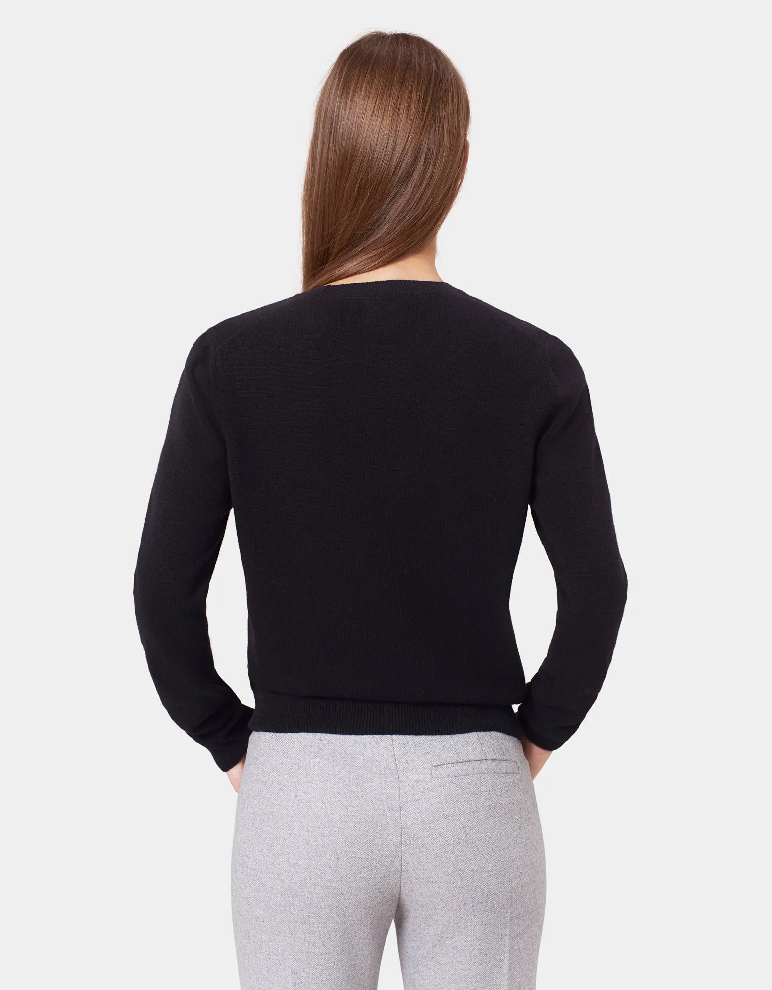 Women Light Merino Wool Crew - Deep Black