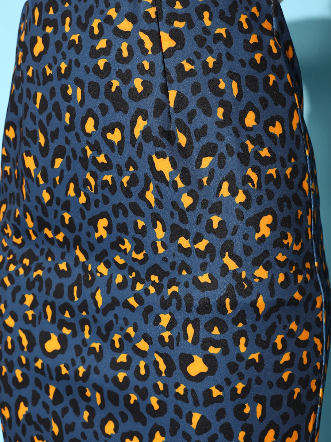 Women Navy Cheetah Scuba Pencil Skirt