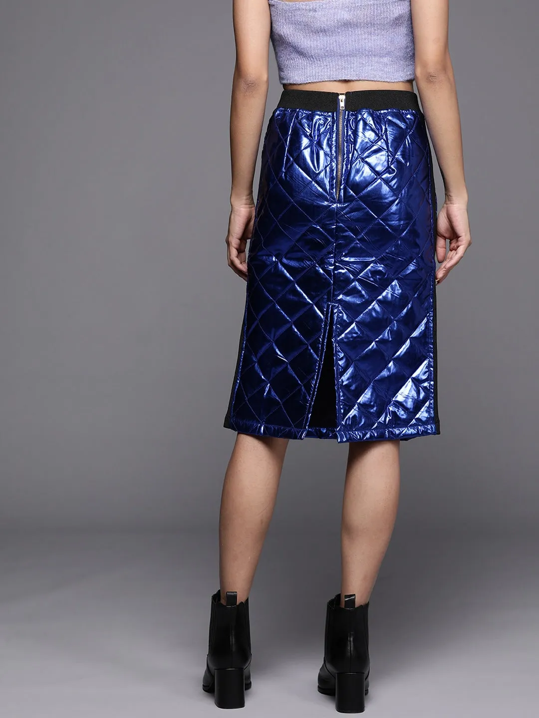 Women Royal Blue Mettalic Pencil Skirt